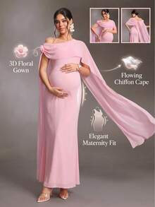 Cheriluna Maternity 孕婦甜美時尚 3D 花卉裝飾披肩式攝影禮服 - 粉色 - 查看 9
