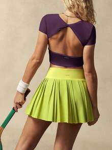 VARSIVA Workout Women Tops Casual Solid Color Cropped Sports T-Shirt, Summer Bustier Crop Sports Tee - Purple - View 9