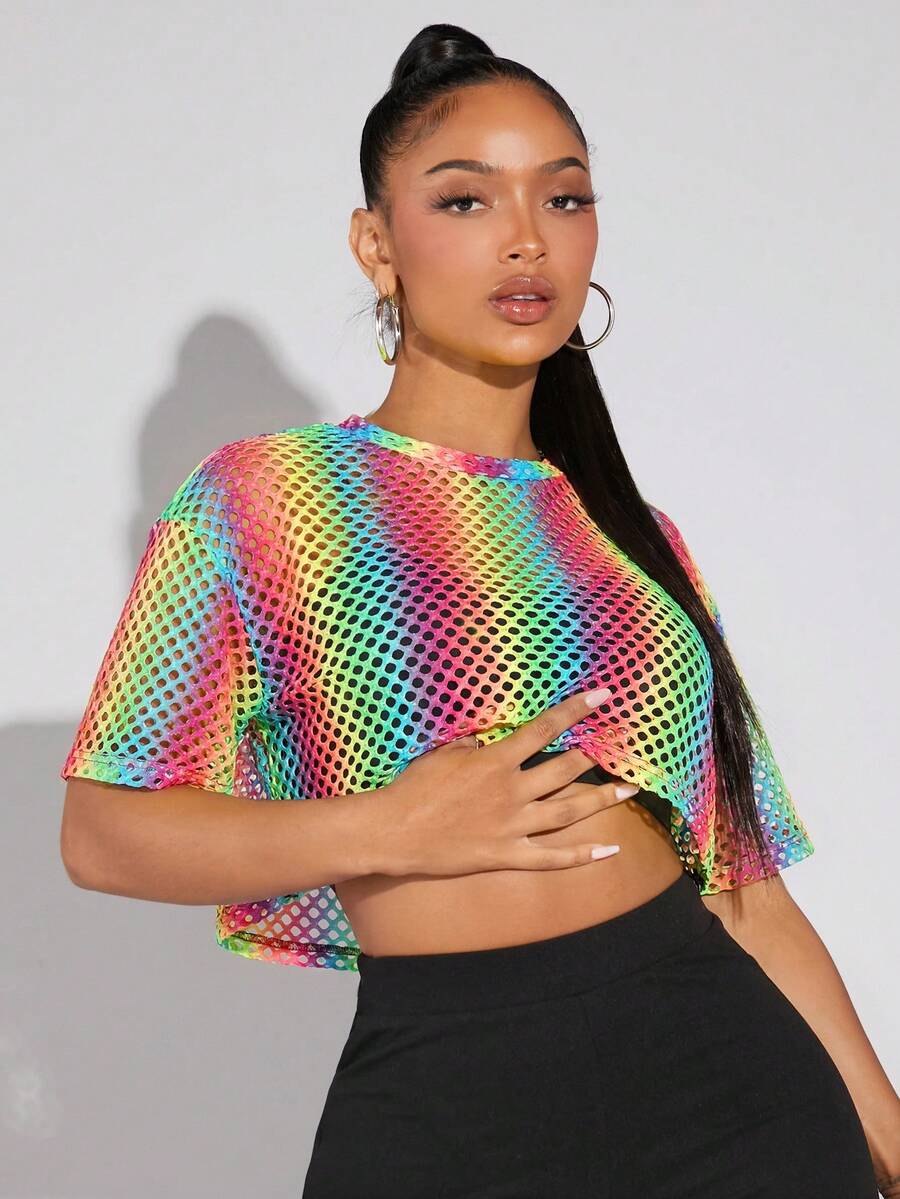 SHEIN SXY 女款漸層鏤空休閒百搭日常穿著上衣 - 彩色 - 查看 1