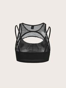 SHEIN ICON 前鏤空假兩件短款背心 - 黑色 - 查看 2