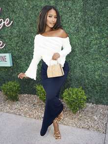 Chea Andrea 女士纯色腰部褶皱鱼尾半身裙，优雅百搭，适合度假、新年、感恩节、优雅派对、奢华晚宴、婚礼、秋冬季、毕业典礼、舞会等场合。 - 藍色 - 查看 4