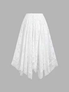 Sweetra Spring/Summer White Gentle Atmosphere Chiffon Floral Jacquard Skirt, Creating Light And Romantic, Tight Pleated Waist Design, Lively And Elegant, Gentle Style, French Romantic, Light Bridal Style, Daily Commute - White - View 2