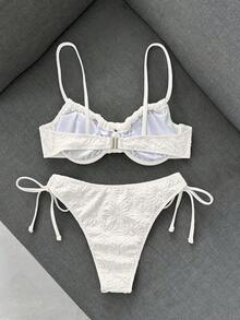 Swim Mod 女款休閒度假海灘派對優雅細肩帶特殊面料純黃色比基尼兩件式泳衣 夏季新款 - 白色 - 查看 3