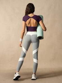VARSIVA Workout Women Tops Casual Solid Color Cropped Sports T-Shirt, Summer Bustier Crop Sports Tee - Purple - View 11