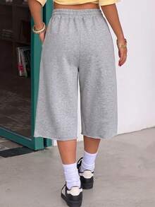 Muchica Gray Knitted Women's Drawstring Waist Pocket Casual Sporty Shorts Gym Summer - Light Grey - View 3