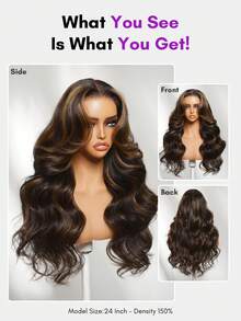 ALL READY WIG 7x5 Bye Bye Slip 蕾絲封口黑色金棕挑染波浪假髮，附抽繩，絲滑波浪髮，修飾臉型分層，預剪預漂預拔，免膠水，100% 真人髮，新手友善，耐熱 - SNATURAL/30 - 查看 5
