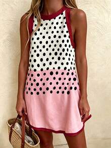 Vaclyn Women's Polka Dot Colorblock Casual Mini Dress For Daily Wear - Multicolor - View 3