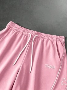 PAVTROS Men's Embroidered Drawstring Waist Pocket Casual Shorts For Daily Wear - Pink - View 5