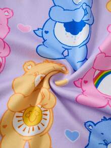 SHEIN X Care Bears طقم ملابس منزلية للبنات الصغيرات بطبعة كرتونية مع توب مزين بكشكشة وسروال ضيق - الأزرق - مشاهدة 7
