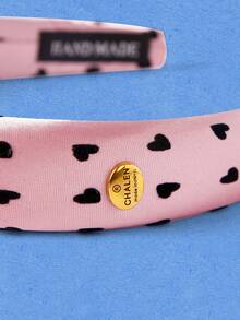 Popjeli 2 piezas Diadema de satén con estampado de amor, rosa y negro, versátil para uso diario - Multicolor - Ver 9