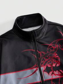 ROMWE MEN Goth Men's Cross Pattern Zipper Casual Daily Long Sleeve Sweatshirt - Red - View 3