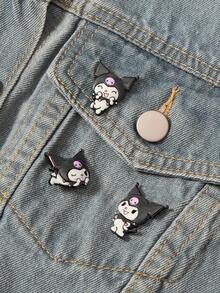 HELLO KITTY AND FRIENDS | SHEIN New Creative Cartoon Pattern Printing Brooch, IP Joint Design, Lovely Personalized, Simple And Generous, Can Also Be Used As Accessories, Suitable For - Black and White - View 2
