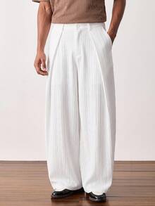SWAVVY Pantalones casuales versátiles de unicolor con pierna curva para hombre - Blanco - Ver 6