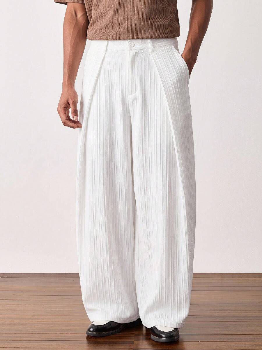 SWAVVY Men's Casual Versatile Solid Color Curved Leg Pants - White - View 1