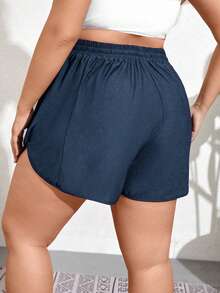 Swim SPRTY Baño corto de mujer de talla grande con cintura elástica ajustable con cordón para la playa de verano - Azul Marino - Ver 2