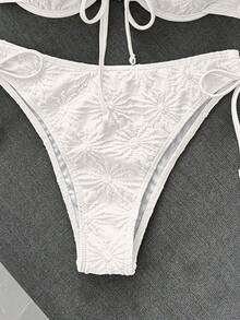 Swim Mod 女款休閒度假海灘派對優雅細肩帶特殊面料純黃色比基尼兩件式泳衣 夏季新款 - 白色 - 查看 5