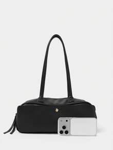 SHECARRY Women's Fashion Black Shoulder Bag, Exquisite, Simple, Lightweight And Soft Baguette Bag, For Daily, Commuting, Shopping, Travel - Black - View 5