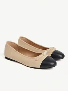 CUCCOO CHICEST Spring And Summer New Suede Color Matching Bow Round Toe Mary Jane Women Flat Shoes Khaki Splicing Black Fashion Retro Commuter Party - Khaki - View 2