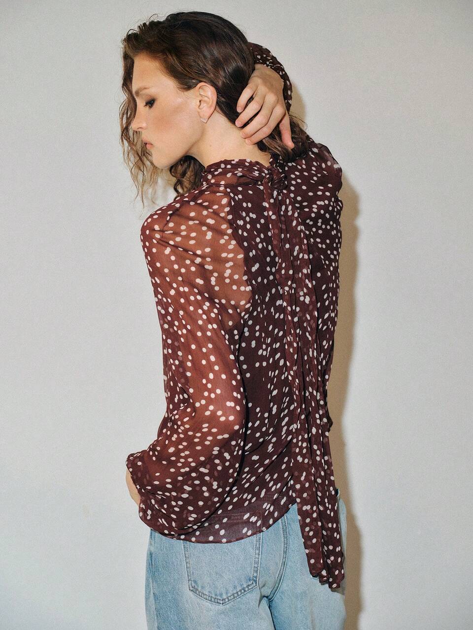 MOTF URBAN CHIC POLKA DOT CHIFFON LOOSE FIT BLOUSE WITH BOW TIE, SHEER LIGHTWEIGHT, AUTUMN/WINTER, BACK TO SCHOOL