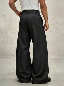 PAVTROS Men's Black Long Pants, Loose Fit Flared Leg Trousers, Fashion Versatile Pants - Black - View 2