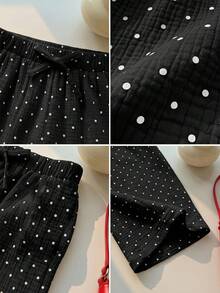 SHEIN 女童彈力腰休閒百搭日常外出長褲 - 黑色 - 查看 5