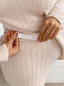 SHEIN Conjunto de suéter de unicolor con abertura lateral & pantalones de punto para maternidad - Albaricoque - Ver 6