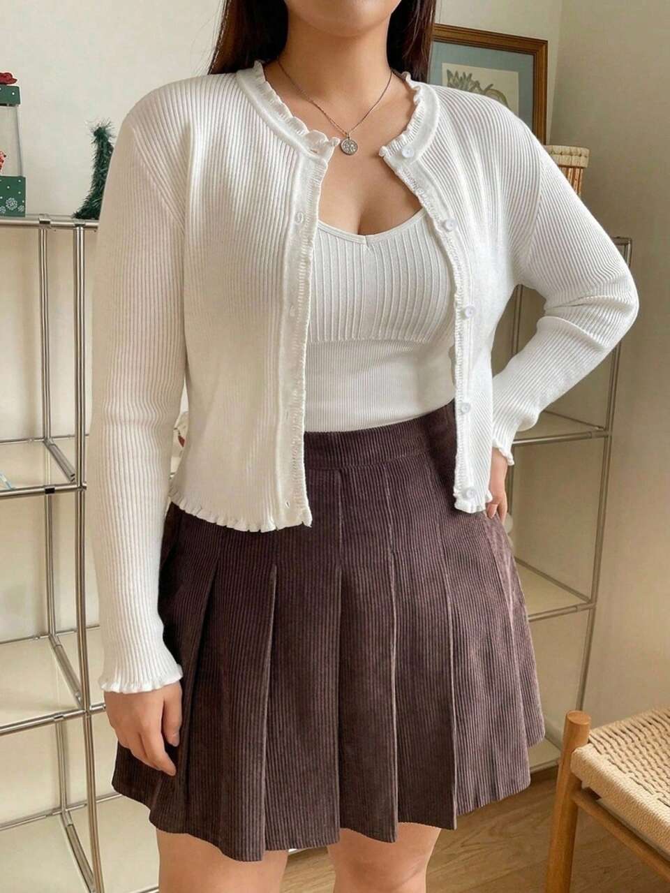 Dazy Plus Solid Color Casual Fitted Versatile Cardigan Sweater, Spring/Autumn New White Long Sleeve Open Front Knit Jacket