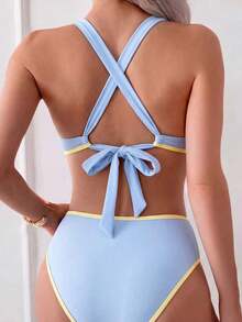 Swim Mod 2026 Spring/Summer Contrast Color Trim Bikini Two Pieces Swimwear - Multicolor - View 2