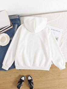 SHEIN 青少年女孩秋冬休閒連帽開襟外套 - 白色 - 查看 4