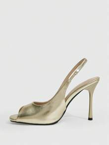 CUCCOO SZL Spring And Summer New Square Toe Rear Strap Stiletto Temperament Commuter Sandals - Gold - View 4