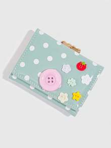 ROMWE Kawaii 1Pc Cute Dopamine Fashion Short Wallet With Polka Dots & Button Decor, Compact Women's Short Purse, Back To School Gift, Portable Daily Card Organizer - Blue - View 4