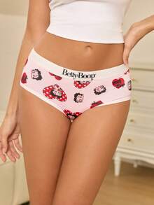 Betty Boop x SHEIN 女款波點愛心卡通印花三角內褲 - 白色 - 查看 7