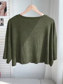 Comfortcana Camiseta holgada de talla grande con estampado de sol en verde, primavera/verano - Verde militar - Ver 2