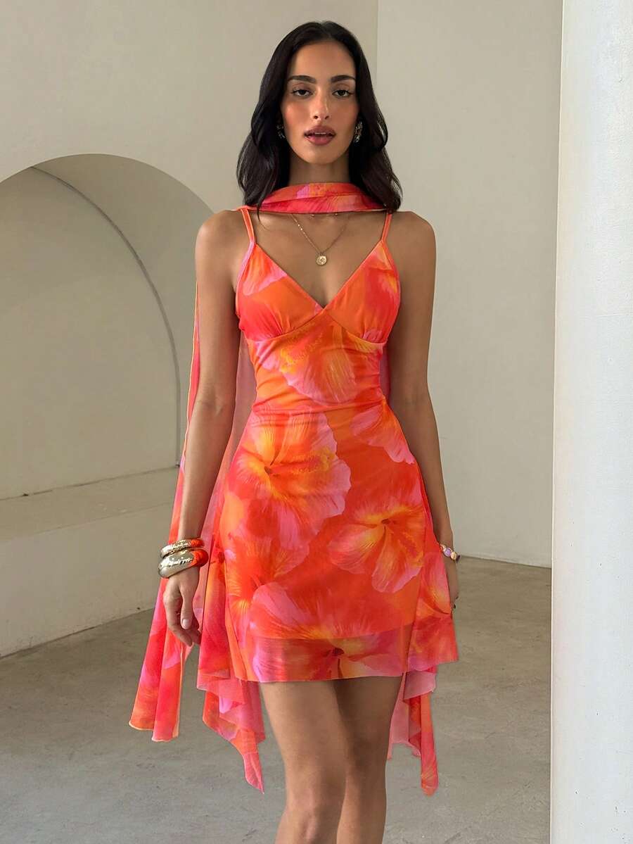 Aloruh Light Green Mesh Mini Dress Deep V Sexy Elegant Romantic Date Feminine Party Gathering - Yellow - View 1