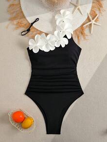 Bonvoyette New Women's One-Piece Swimsuit With 3D Floral Design In White, Spring/Summer Style, Elegant Noble Romantic, Suitable For Vacation Travel, Casual Beach, Pool Photography, Party Date - Multicolor - View 5
