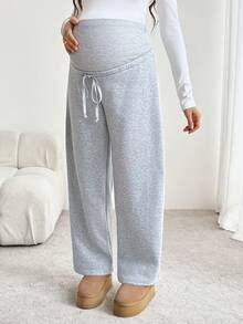 SHEIN Maternity Casual Versatile Solid Color Fleece Lined Sweatpants - Grey - View 5