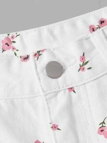 SHEIN PETITE 女款碎花口袋寬腿寬鬆休閒牛仔褲，小個女款 - 白色 - 查看 9