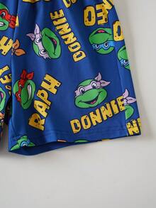 TEENAGE MUTANT NINJA TURTLES | SHEIN Young Boy Round Neck All-Over Print Short Sleeve Top And Shorts Casual Daily Home Sleepwear Set - Green - View 6