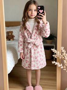 LMoss Kids 女童全印花長袖連帽居家睡袍，秋冬款，貼身剪裁 - 彩色 - 查看 6