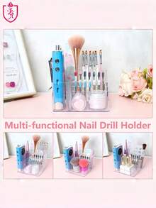 Nail Art Tool Organizer Transparent Plastic Portable Storage Box For Drill Bits Files Brushes Holders Manicure Salon Home Use Sponge Container Rectangular Clear Case - View 2
