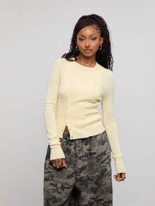 COUREZ Asymmetric Fitted Cardigan /Y2K Autumn Outfit For Women Fall Tops Fall Clothes Yellow Top Going Out Outfits Cute Tops Going Out Tops - Beige - View 8