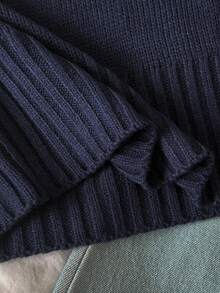SHEIN Teen Girl Teen Girl Autumn/Winter Embroidered Twisted Crew Neck Long Sleeve Pullover Sweater, Navy Blue - Royal Blue - View 8