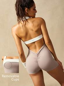 VARSIVA Color-Block, Open-Back, Halter-Neck, Form-Fitting Athletic Romper-Suitable For The Gym, Yoga, And Pilates. - Multicolor - View 1