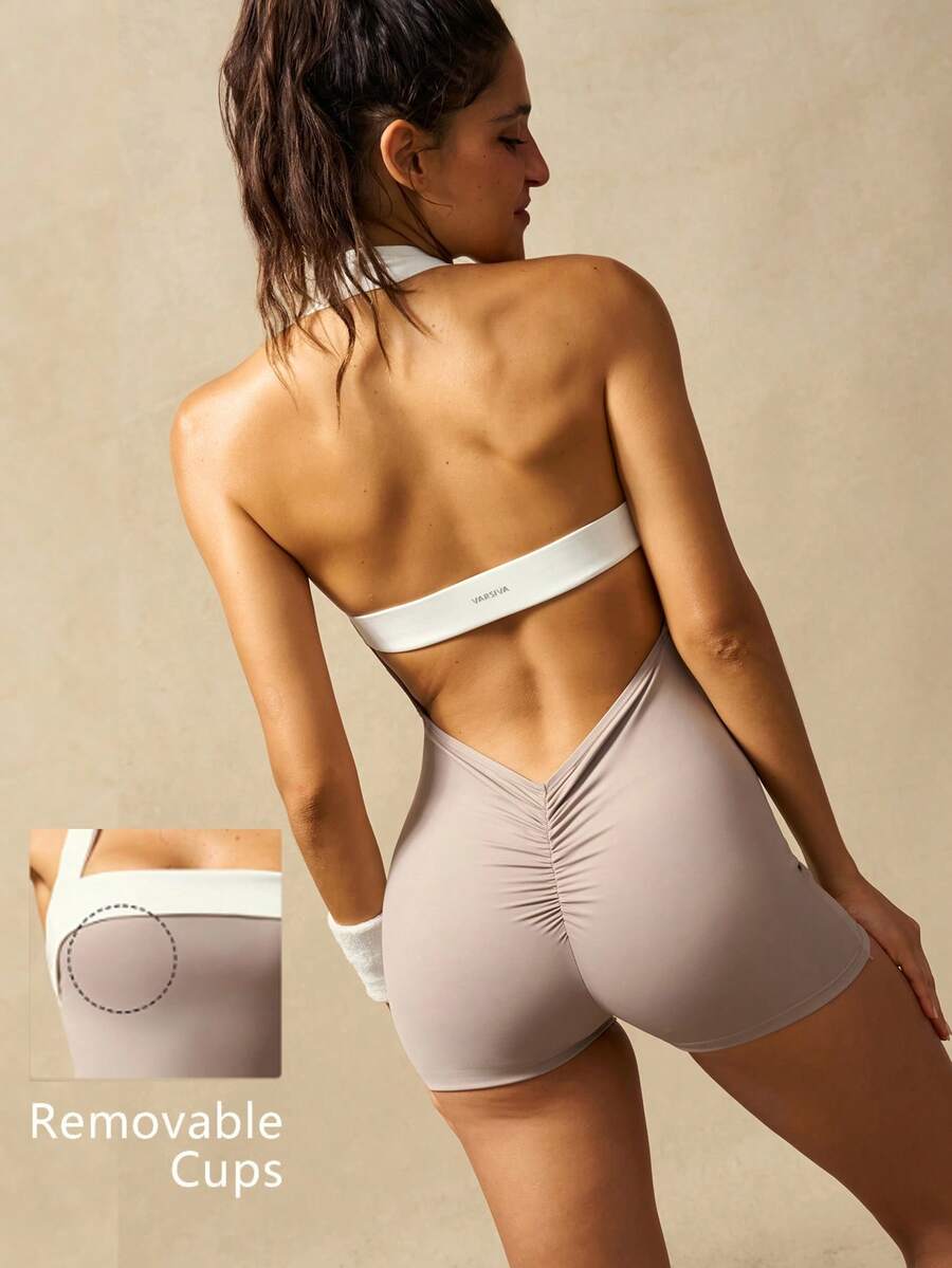 VARSIVA Color-Block, Open-Back, Halter-Neck, Form-Fitting Athletic Romper-Suitable For The Gym, Yoga, And Pilates. - Multicolor - View 1
