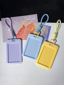 Cute Photocard Holder Keychain For Music Fans, Clear PVC Trading Card Sleeve Protector With Ring, ID Credit Badge Name Card Case For Backpack Purse Travel - Card Holder + Lanyard - View 2