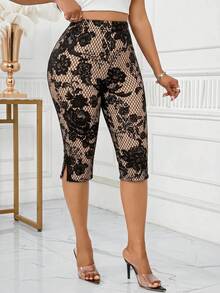 SHEIN Lady Women's Floral Print Casual Versatile Daily Wear Tight Leggings - Multicolor - View 5