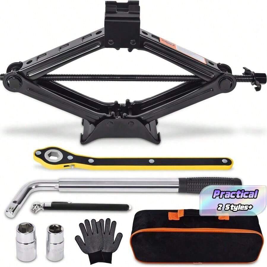 2-Ton (4409 Lbs) Scissor Jack Set, Tire Changing Tool Kit, Universal Automotive Emergency Tool Kit (Including Tire Wrench), Suitable For Sedan And Suv Tire Replacement - Multicolor - View 1