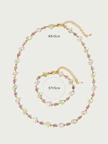 Glisma 18k Gold-Plated Geometric Gemstone Small Fresh Chain Necklace Bracelet (Chain Randomly Cut) - Multicolor - View 9