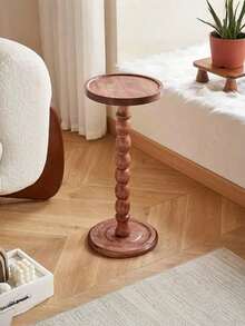 One Modern‑Style Round Wooden Side Table, Tea Table, Small Wooden End Table, Multi‑Functional Base. Suitable For Living Rooms, Beside Sofas, Bedrooms, Plant Stands And Home‑Decor Furniture; Applicable For Living Rooms, Bedrooms And Bedside Areas - Multicolor - View 2