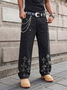 青少年男孩亮色水鑽黑色牛仔寬鬆襯衫與舒適牛仔褲，適合日常穿著 - 黑色 - 查看 5